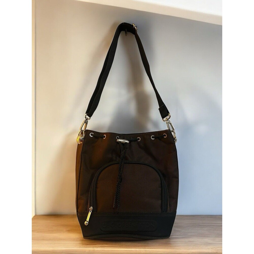 United Colors of Benetton Big Logo Moon Collection Drawstring Bucket Bag Brown